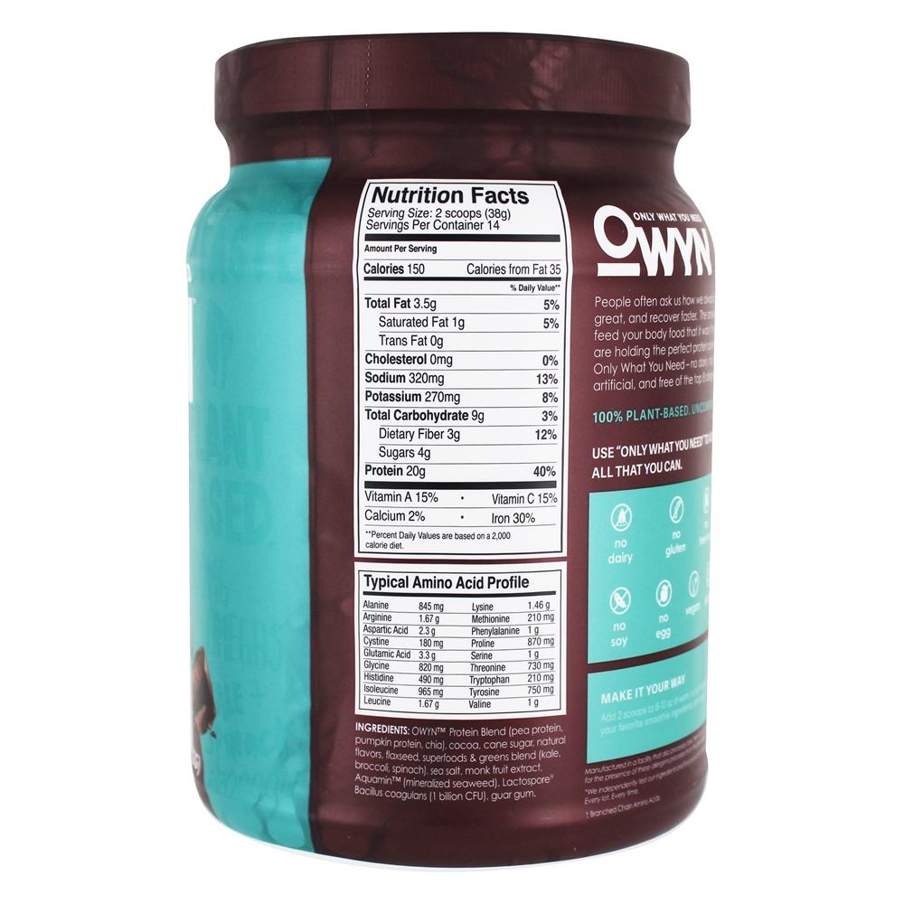 100 % de proteína em pó vegetal à base de chocolate amargo - 1.2 lbs. OWYN - Imagem 2