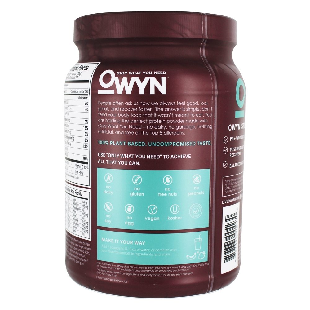 100 % de proteína em pó vegetal à base de chocolate amargo - 1.2 lbs. OWYN - Imagem 3