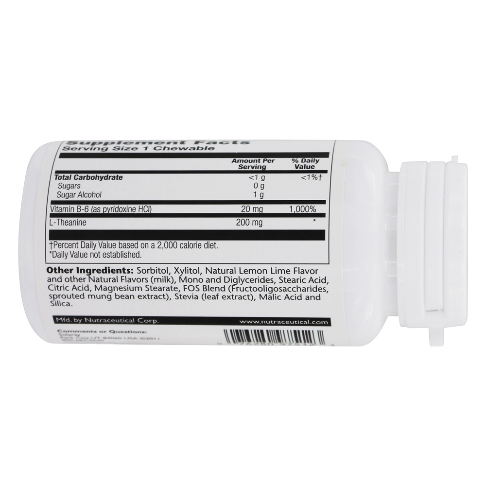 L-teanina Sem Limão Natural de Açúcar Mastigável 200 mg. - 30 Mastigáveis Solaray - Imagem 3