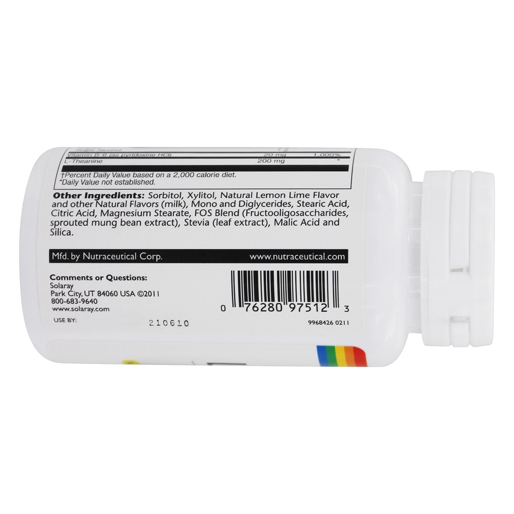L-teanina Sem Limão Natural de Açúcar Mastigável 200 mg. - 30 Mastigáveis Solaray - Imagem 4