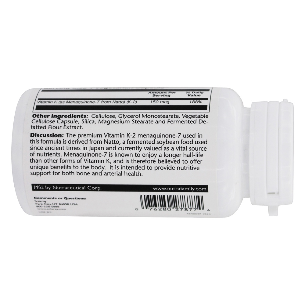 Vitamina K2 Menaquinona-7 Tripla Força 150 mcg. - Cápsulas vegetarianas 30 Solaray - Imagem 3
