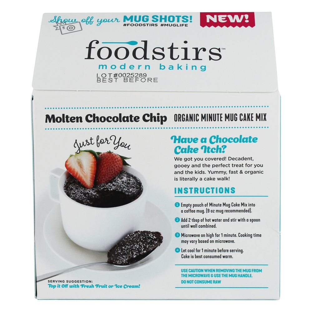 Microplaqueta de chocolate derretida orgânica da mistura de bolo da caneca do minuto - 4 Bolsas Foodstirs - Imagem 3