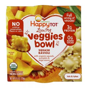 Feliz Tot Tots orgânicos & Tykes Love My Veggies Bowl Squash Ravioli - 4.5 oz. Happy Family