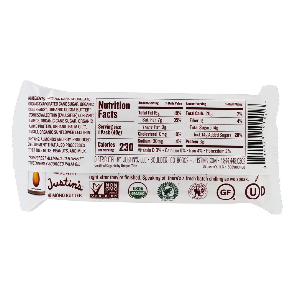 Copos De Manteiga De Amêndoa De Chocolate Escuro - 1.4 oz. Justin's Nut Butter - Imagem 2