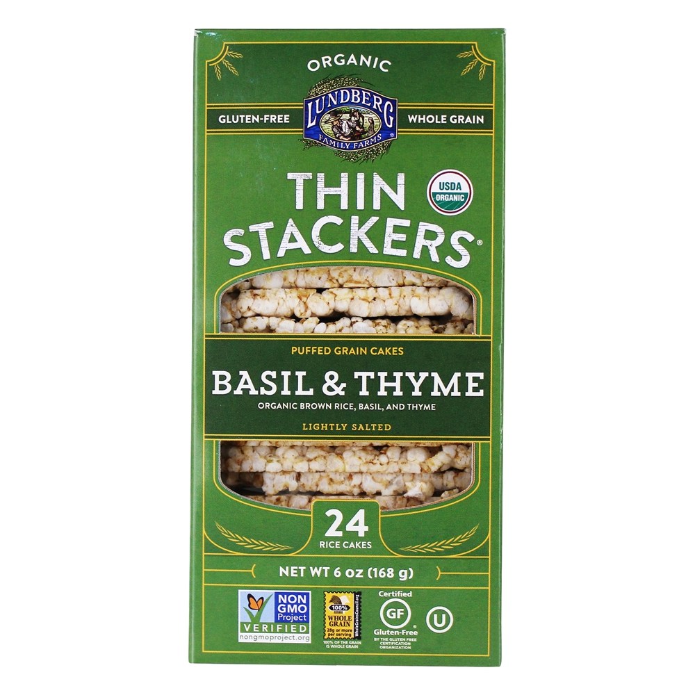 Empilhadeiras finas Bolos de grãos soprados Basil & Thyme - 6 oz. Lundberg