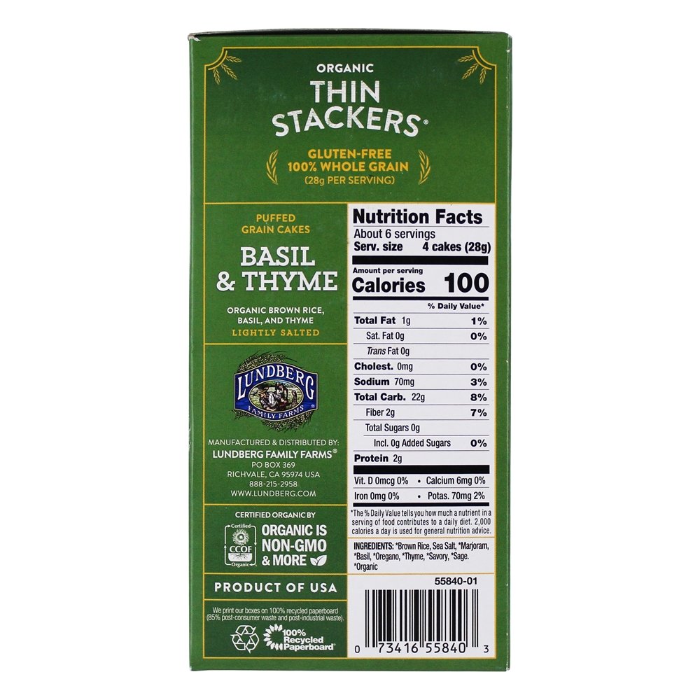 Empilhadeiras finas Bolos de grãos soprados Basil & Thyme - 6 oz. Lundberg - Imagem 2