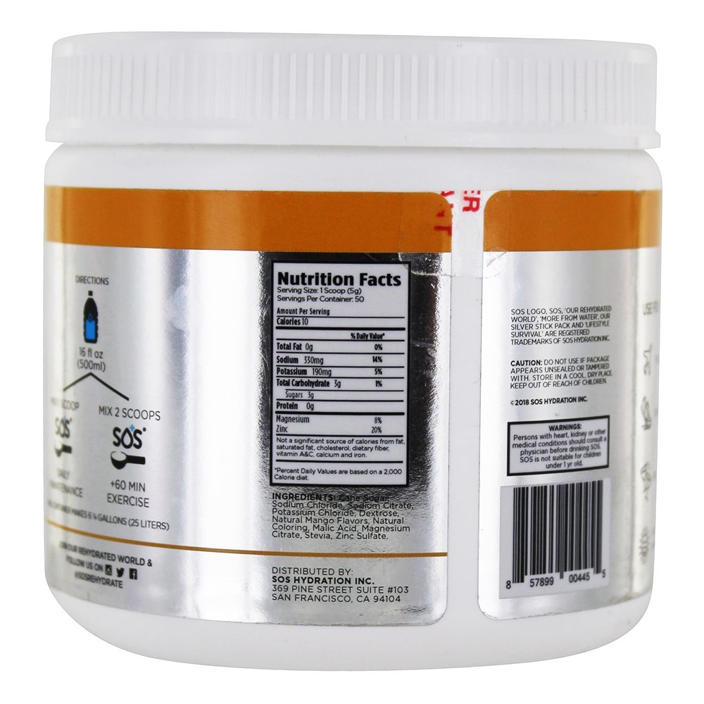 Mistura De Bebida De Eletrólito Manga - 8 oz. SOS Hydration - Imagem 2