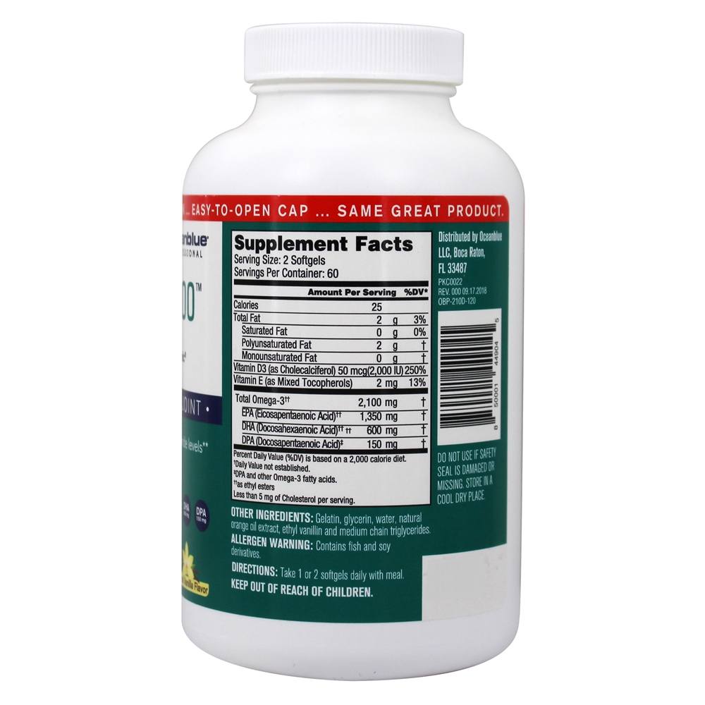 Omega - 3 com sabor de baunilha natural com vitamina D 2100 mg. - 120 Softgels Oceanblue - Imagem 2