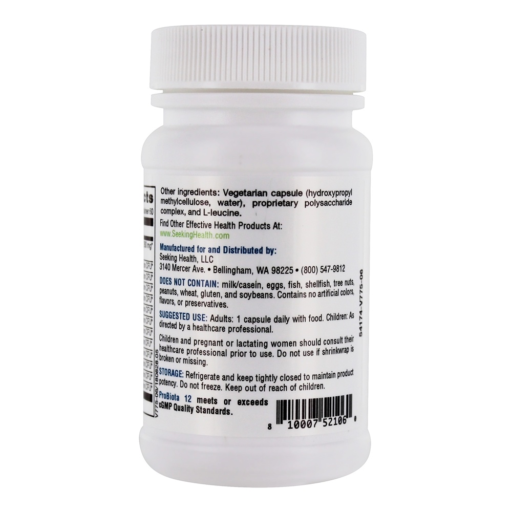 ProBiota 12 Probiotic de suporte máximo 25 Bilhões de UFC - Cápsulas vegetarianas 60 Seeking Health - Imagem 3