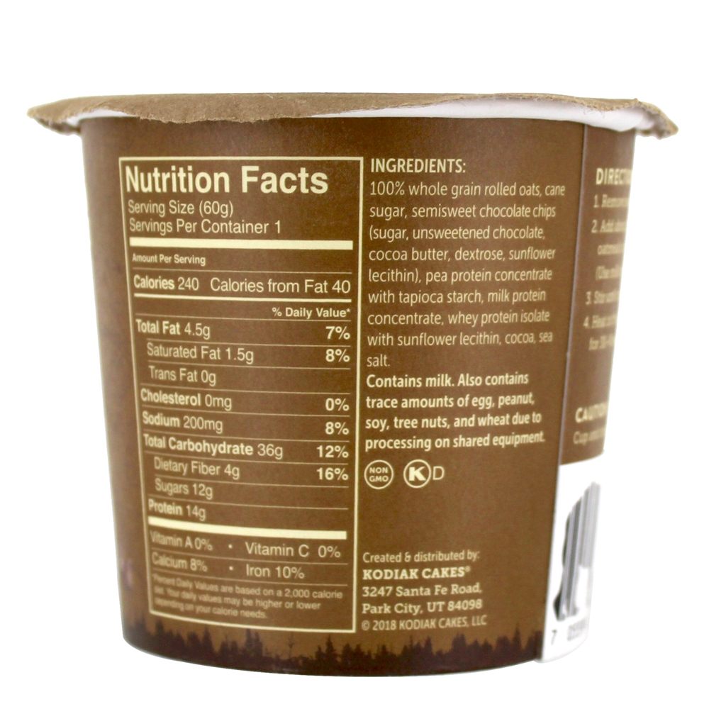 Oatmeal Unleashed Cup Chocolate Chip - 2.12 oz. Kodiak Cakes - Imagem 2