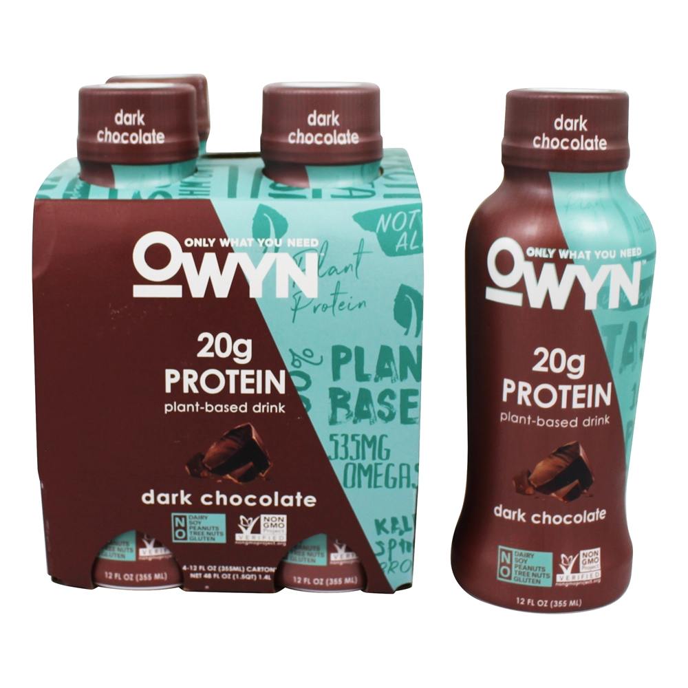 Proteína Baseada em Plantas RTD Agite Chocolate Escuro - Pacote 4 OWYN