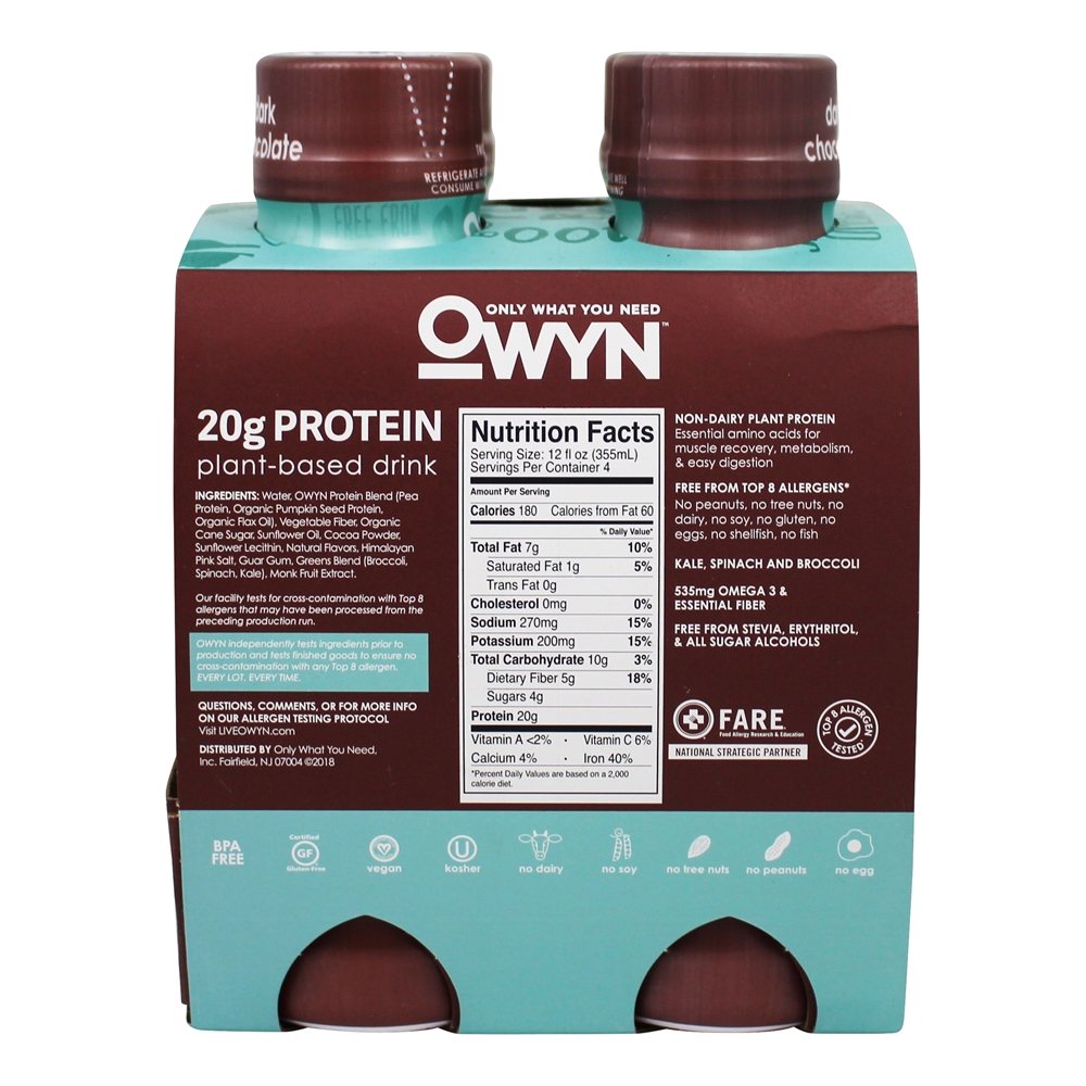 Proteína Baseada em Plantas RTD Agite Chocolate Escuro - Pacote 4 OWYN - Imagem 3
