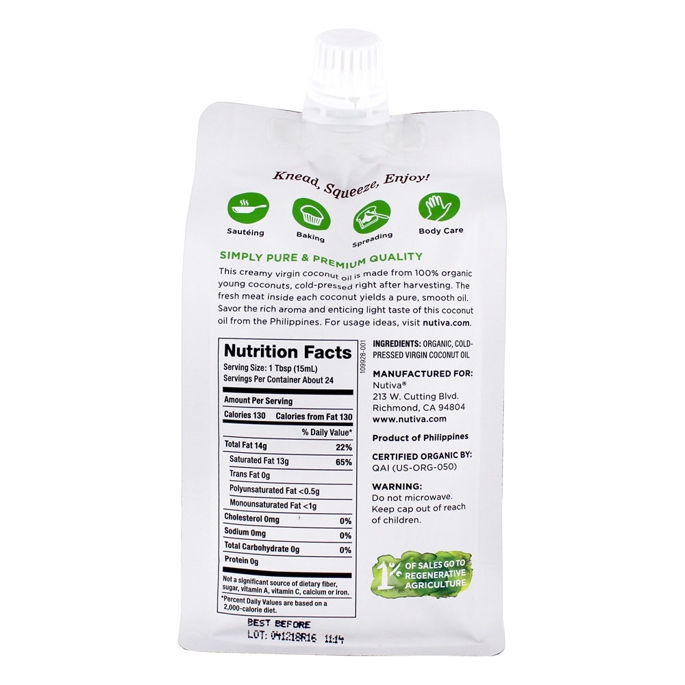 Óleo de coco virgem orgânico espremido - 12 fl. oz. Nutiva - Imagem 2