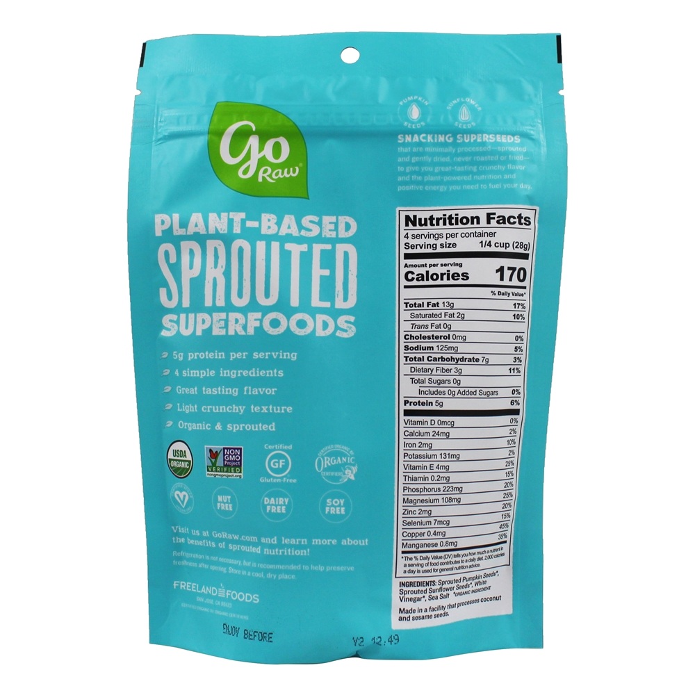 Sementes de Snacking Orgânicas Brotadas Sal Marinho e Vinagre - 4 oz. Go Raw - Imagem 2