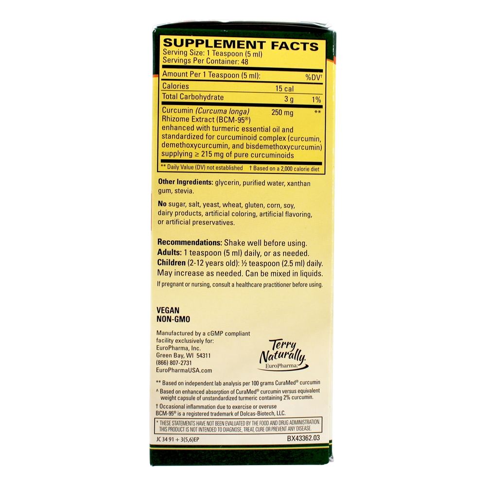Terry Naturally CuraMed Xarope Curcumina com Absorção Superior 250 mg . - 8 oz. EuroPharma - Imagem 3