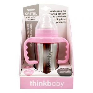 Sippy do Steel Cup Spout Trainer Estágio C 9 para 36 meses Pink - 9 oz. Thinkba