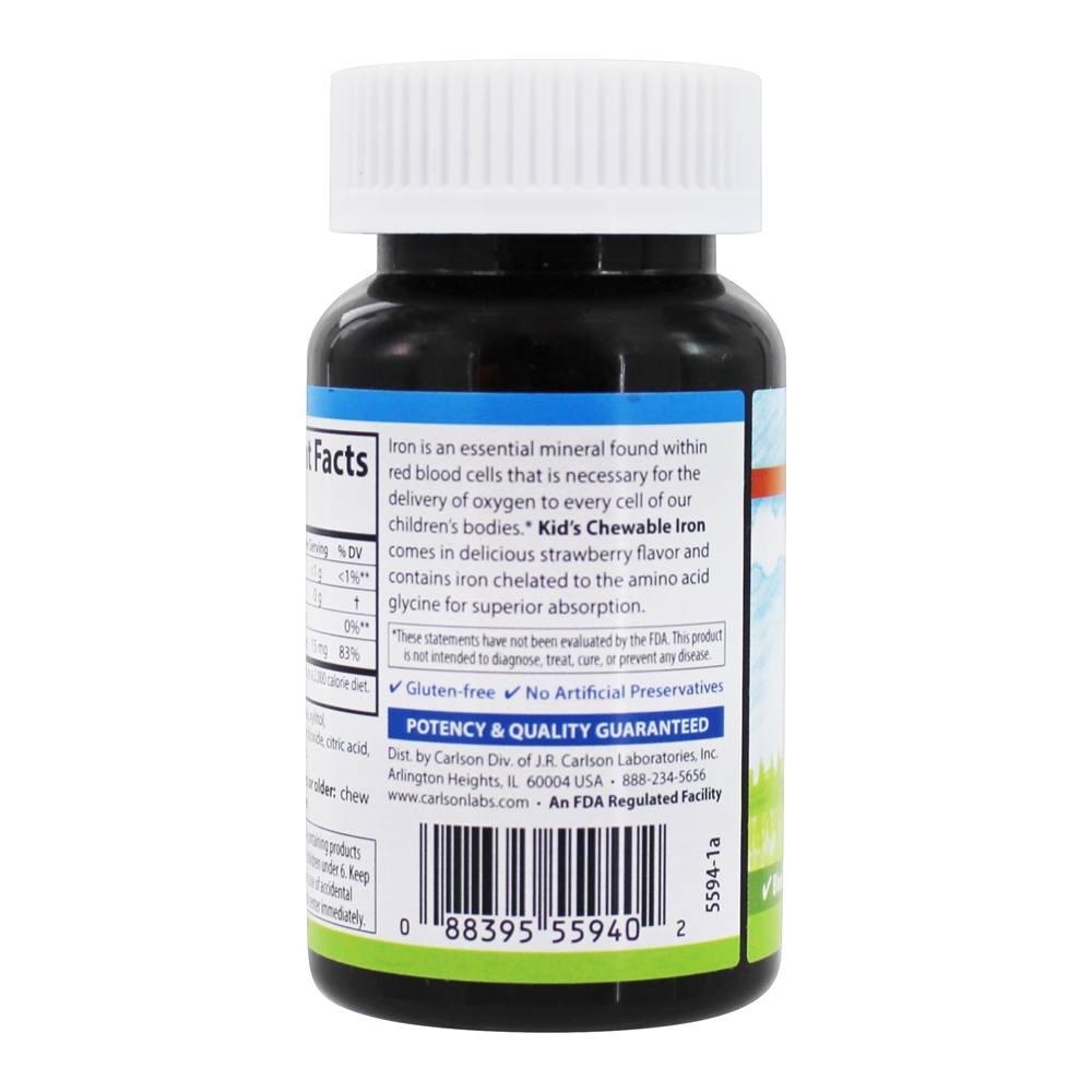 Algodão Mastigável da Criança Absorção Superior Morango Natural 15 mg . - 60 Tablets Carlson Labs - Imagem 3