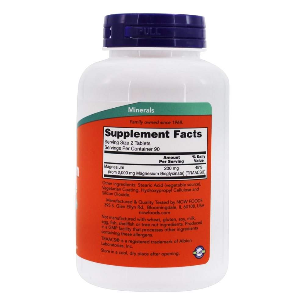Suporte ao Sistema Nervoso de Glicinato de Magnésio 200 mg . - 180 Tablets NOW Foods - Imagem 2