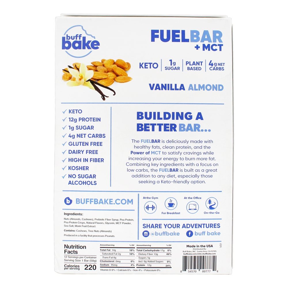 Combustível Keto + MCT Bar Caixa De Amêndoa De Baunilha - 12 Barras Buff Bake - Imagem 2