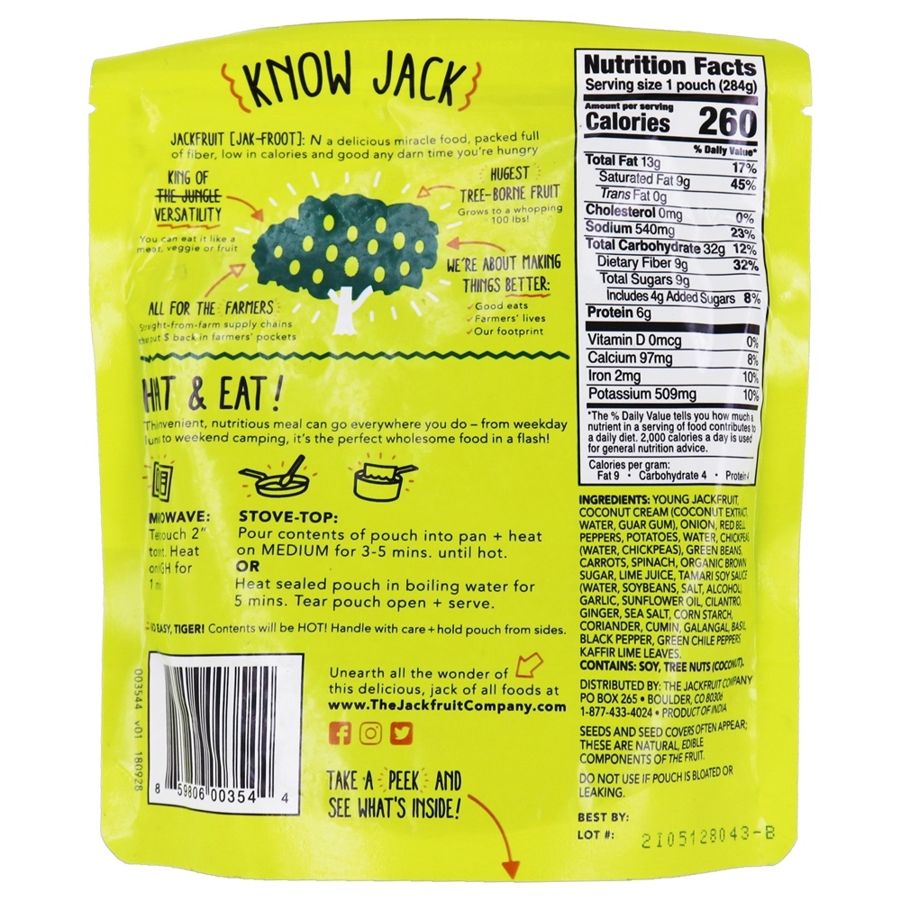 Refeição de Jackfruit Completa Coco + Legumes + Tailandês Verde Chile - 10 oz. The Jackfruit Company - Imagem 2