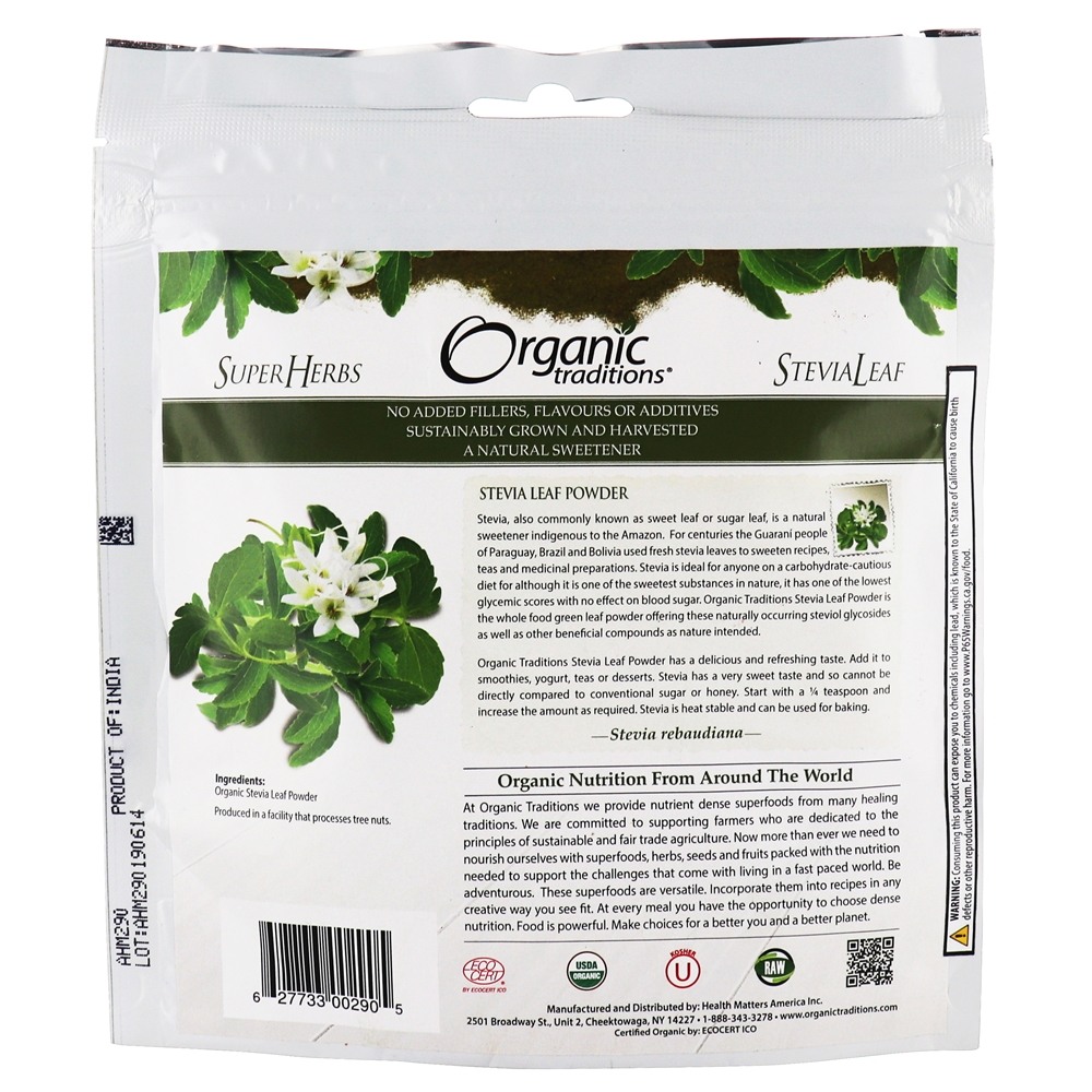 Stevia Leaf Powder - 3.5 oz. Organic Traditions - Imagem 2