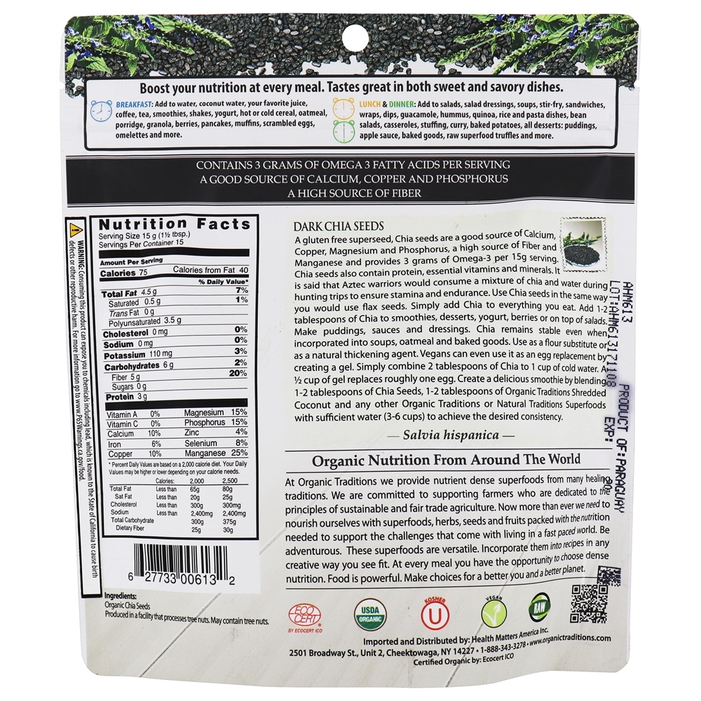 Sementes de Chia escuras - 8 oz. Organic Traditions - Imagem 2