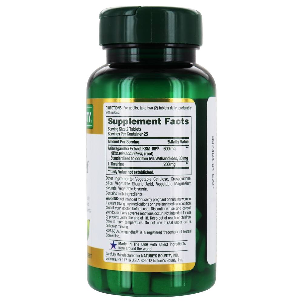 Ansiedade e alívio do estresse Ashwagandha KSM-66 - 50 Tablets Nature's Bounty - Imagem 2