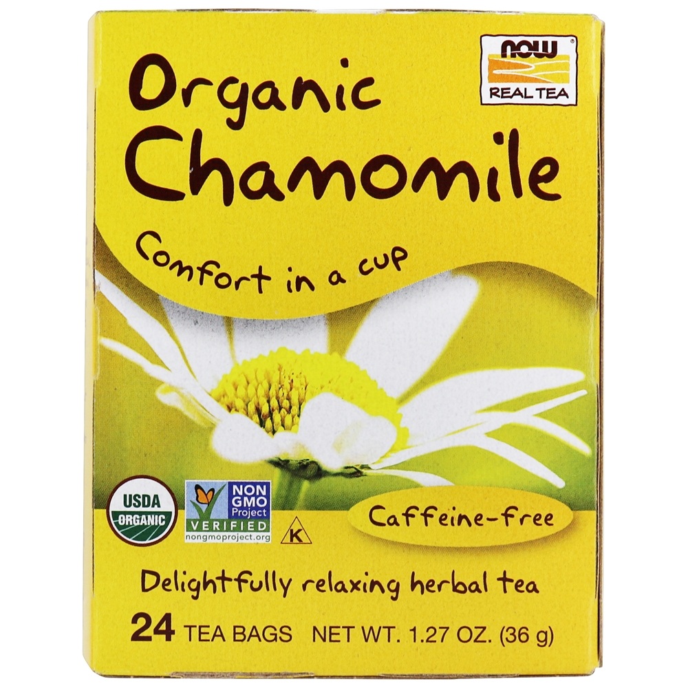 Chá de ervas de camomila orgânica Camomila sem cafeína - 24 Saquinhos de Chá NOW Foods