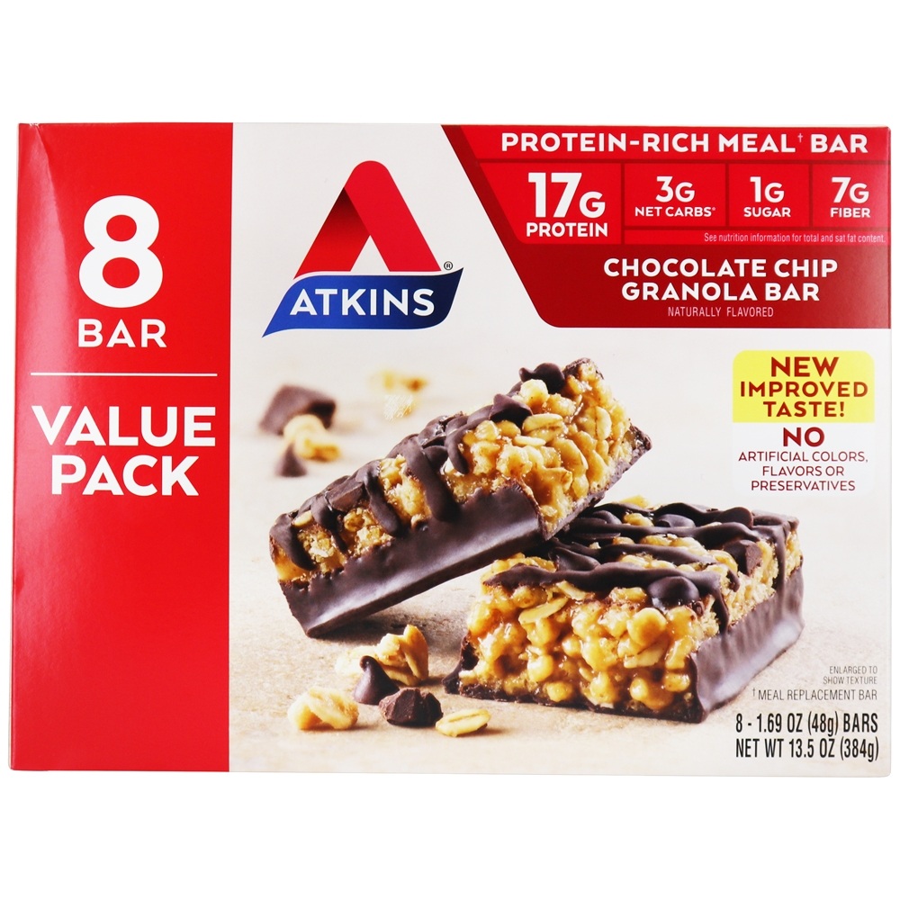 Barras de refeições ricas em proteínas Granulado com pepitas de chocolate - 8 Barras Atkins