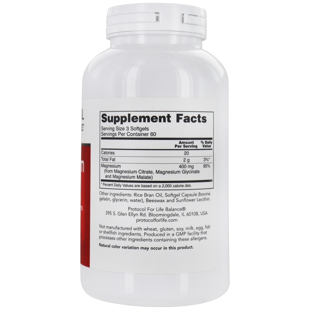 Suporte ao Sistema Nervoso de Citrato de Magnésio - 180 Softgels Protocol For Life Balance - Imagem 2