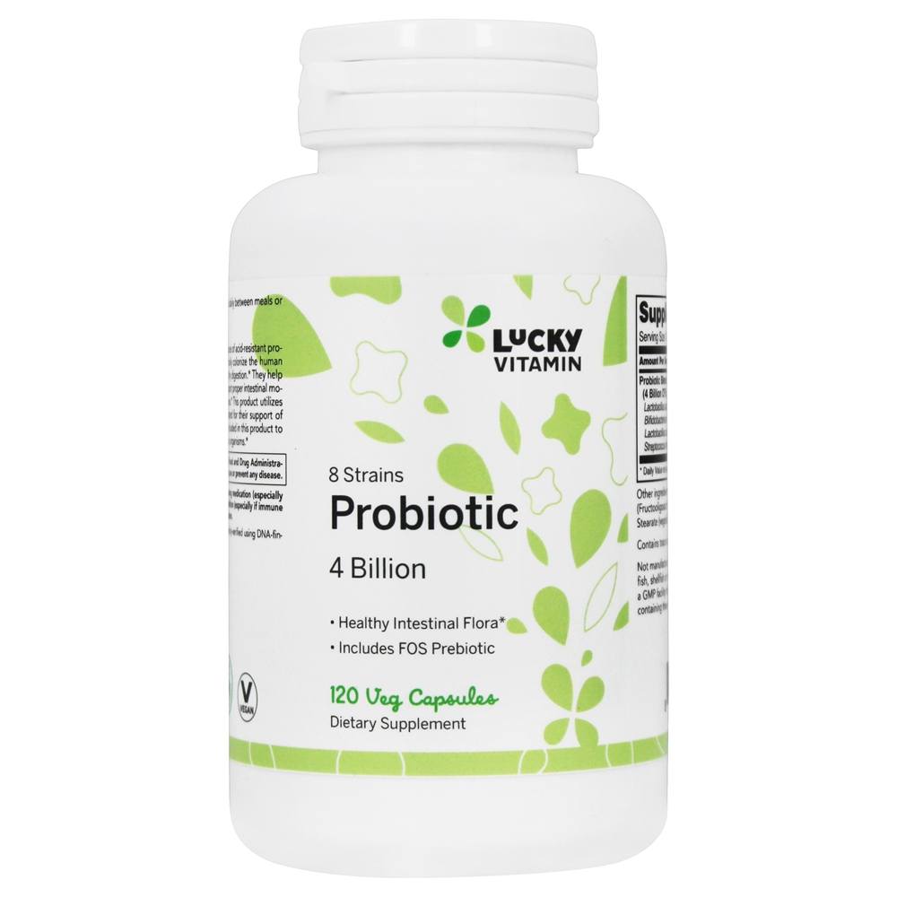 Prateleira probiótica estável 8 estirpe a saúde gastrointestinal 4 bilhões de UFC - Cápsulas LuckyVitamin 120 LuckyVitamin