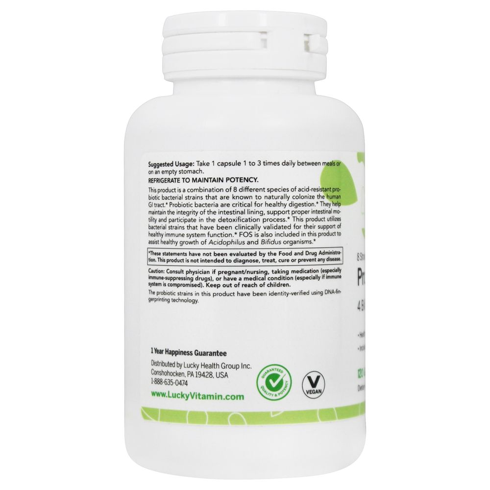 Prateleira probiótica estável 8 estirpe a saúde gastrointestinal 4 bilhões de UFC - Cápsulas LuckyVitamin 120 LuckyVitamin - Imagem 3