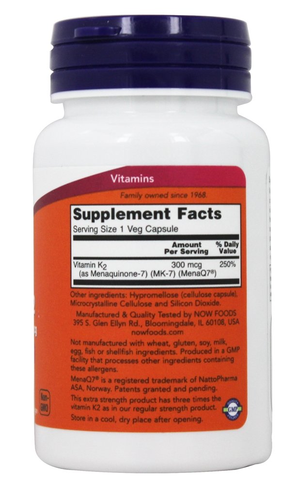 Osso de força extra da vitamina K2 do MK-7 Health Support 300 mcg. - 60 Cápsula (s) vegetal (s) NOW Foods - Imagem 2