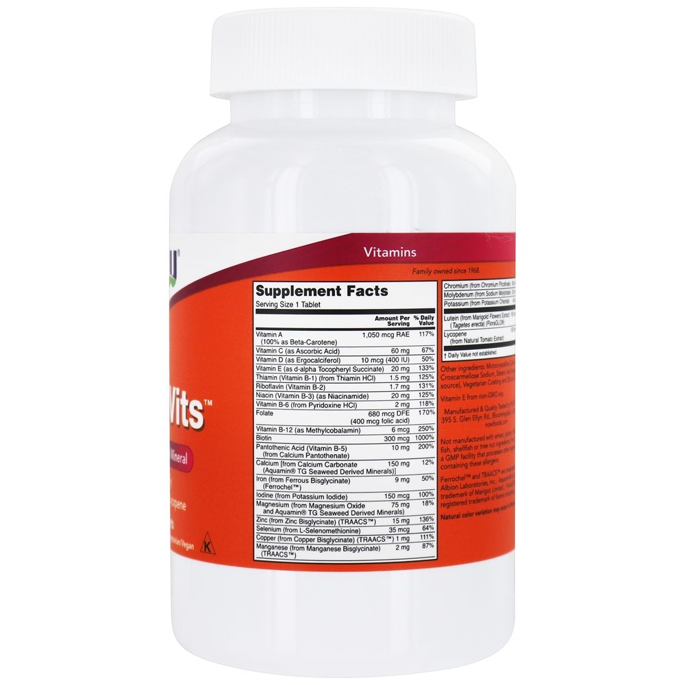 Diário Vit Múltiplas Vitamina & Mineral com Luteína & Licopeno - 250 Tablets NOW Foods - Imagem 2