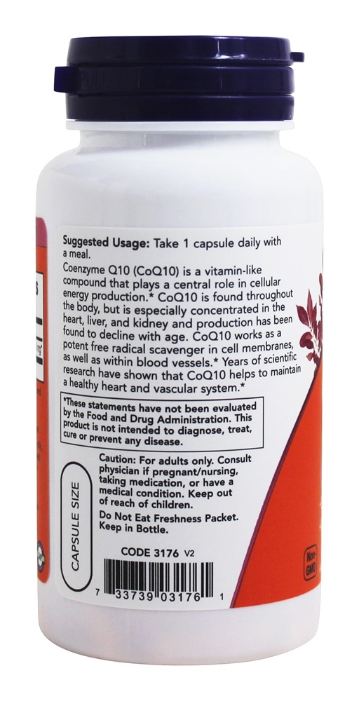 CoQ10 Para a Saúde Cardiovascular 200 mg. - Cápsulas vegetarianas 60 NOW Foods - Imagem 3