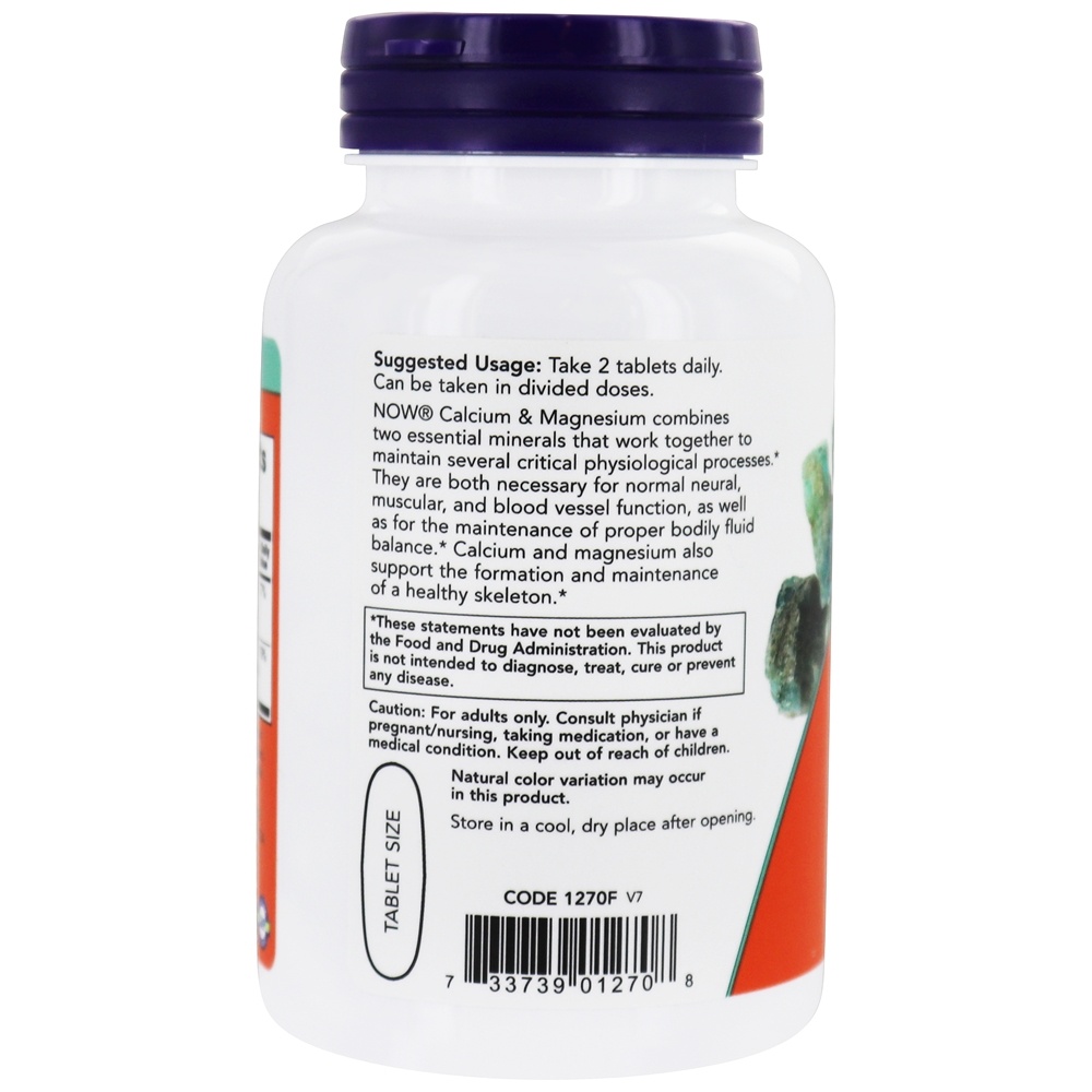 Alta potência em cálcio e magnésio - 100 Tablets NOW Foods - Imagem 3