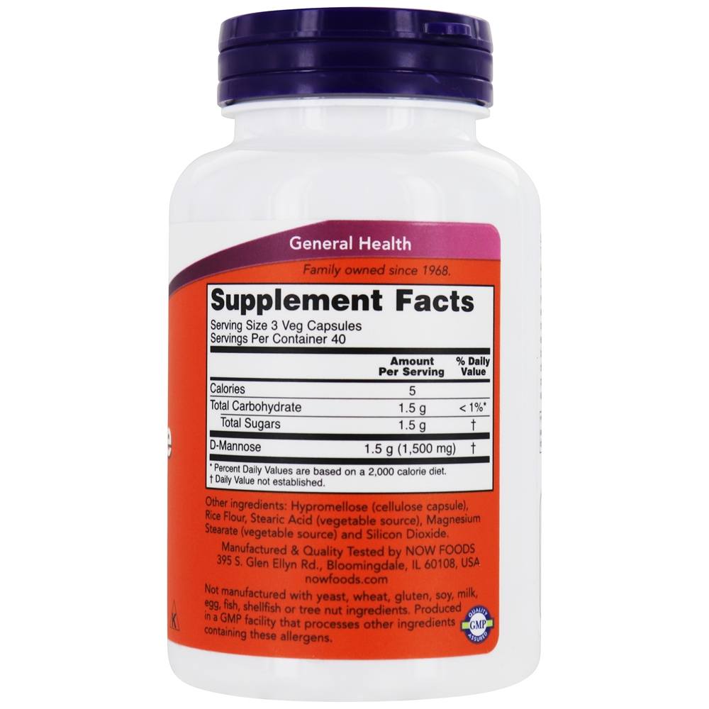 D-manose 500 mg. - 120 Cápsula (s) vegetal (s) NOW Foods - Imagem 2