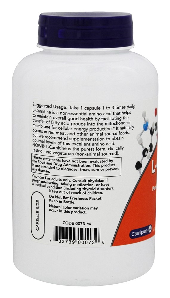 L-Carnitina 500 mg. - Cápsulas 180 NOW Foods - Imagem 3