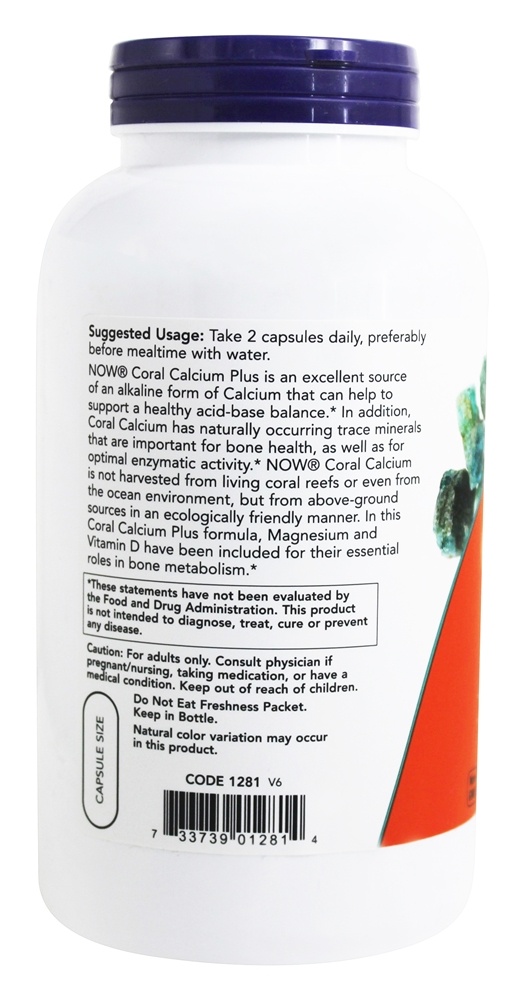 Coral Calcium Plus - Cápsulas vegetarianas 250 NOW Foods - Imagem 3