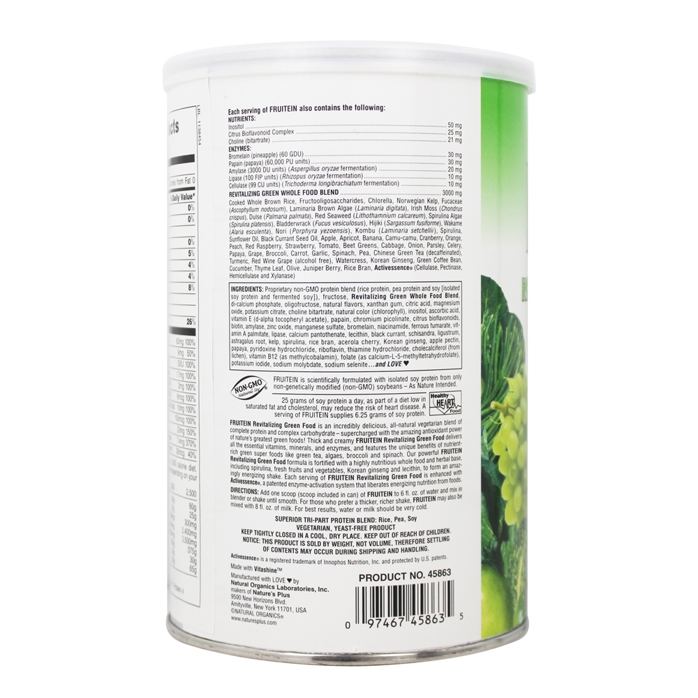 Vegetariano Fruitein Revitalização Green Foods Tremer Glúten-Livre - 1.3 lbs. Natures Plus - Imagem 3