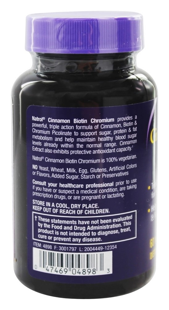 Cromo Biotina De Canela - 60 Tablets Natrol - Imagem 3