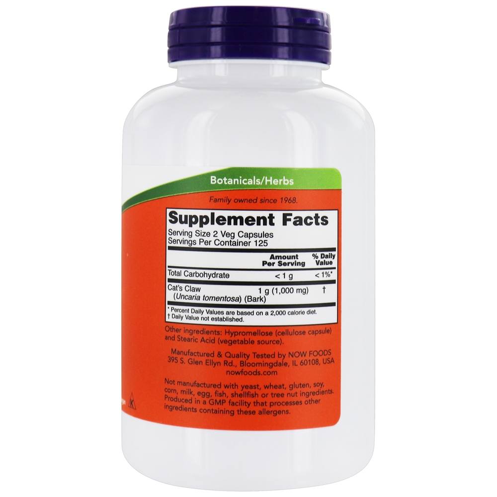 Garra de Gato (Uña de Gato) 500 mg . - 250 Cápsula (s) vegetal (s) NOW Foods - Imagem 2
