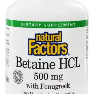 Cloridrato de Betaína (HCL) - Cápsulas 180 Natural Factors