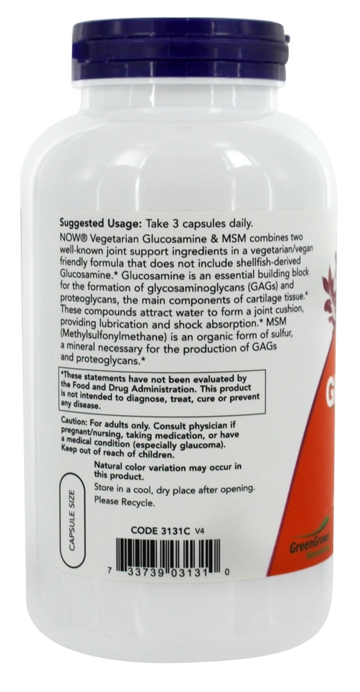 Glucosamina e MSM - Cápsulas vegetarianas 240 NOW Foods - Imagem 3