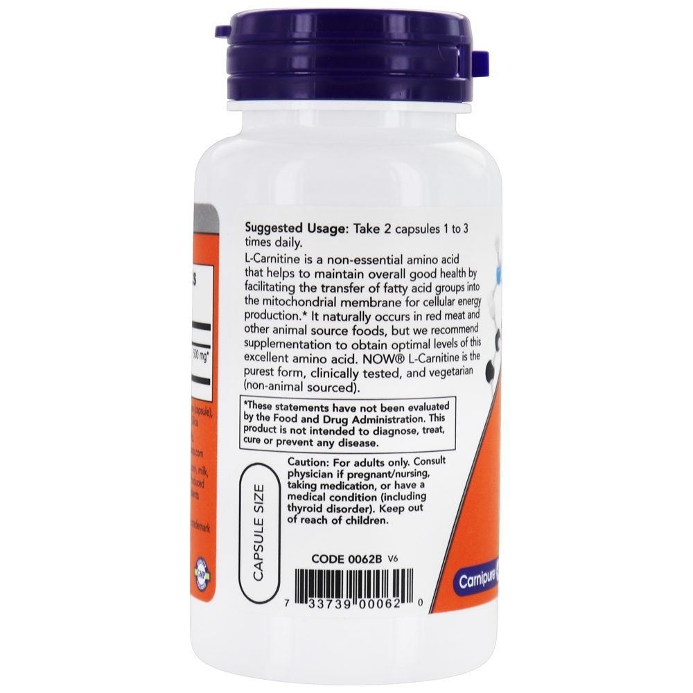 L-Carnitina 250 mg. - 60 Cápsula (s) vegetal (s) NOW Foods - Imagem 3