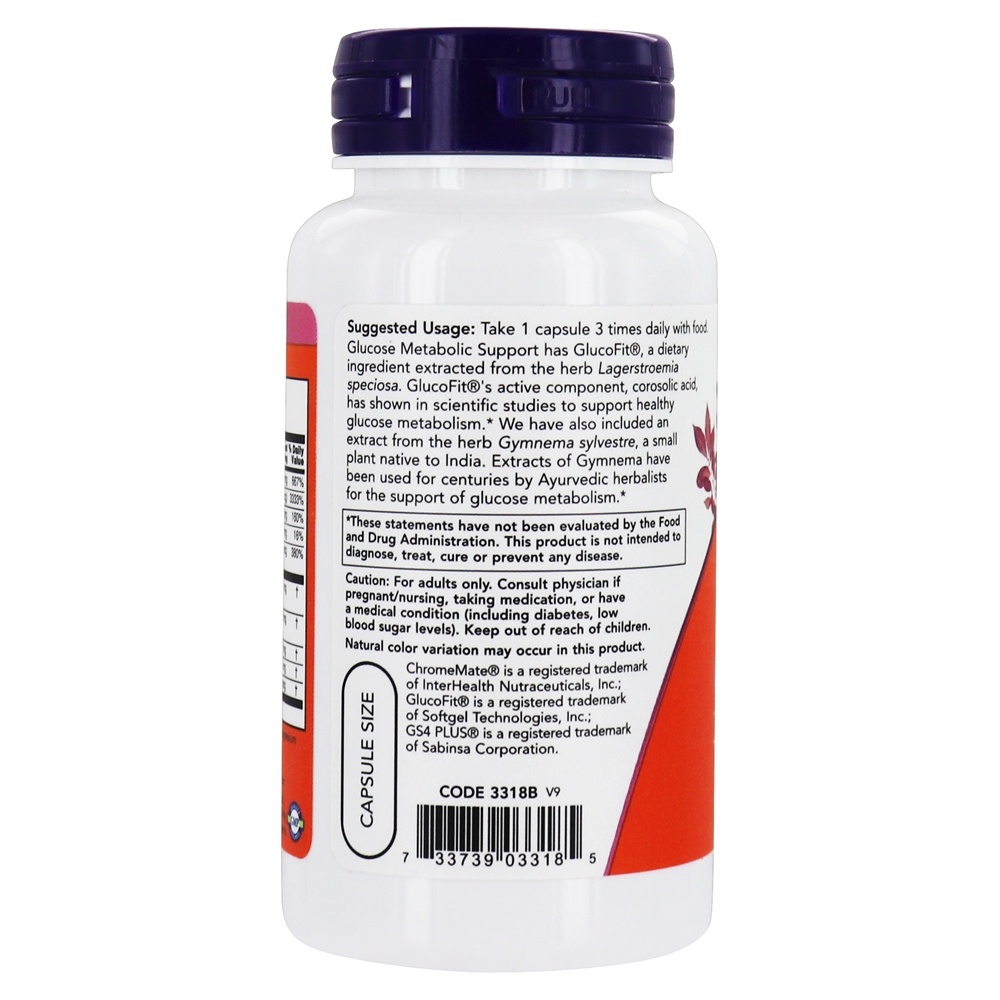 Suporte para Metabolismo de Glicose - 90 Cápsula (s) vegetal (s) NOW Foods - Imagem 3
