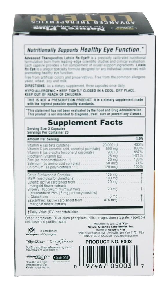 Lutein Rx Eye - Cápsulas 60 Natures Plus - Imagem 2