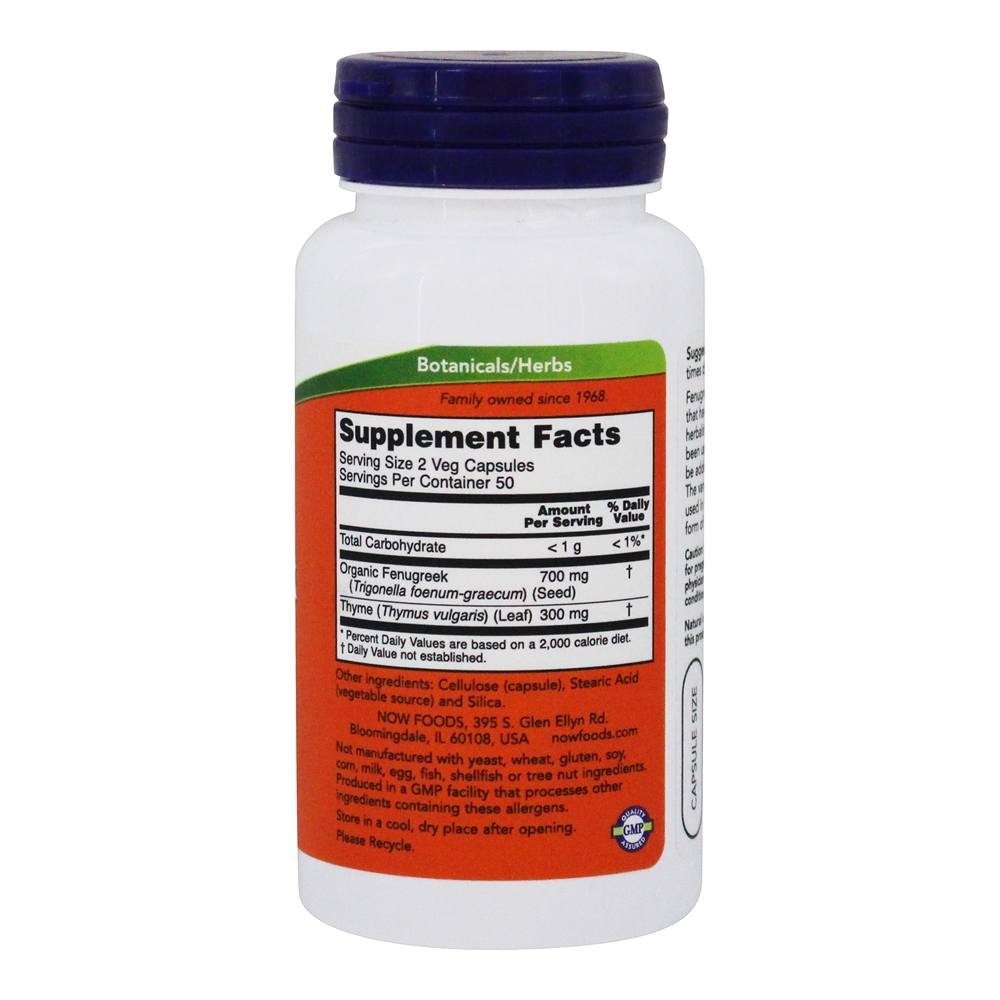 O feno-grego e tomilho 500 mg. - Cápsulas 100 NOW Foods - Imagem 2