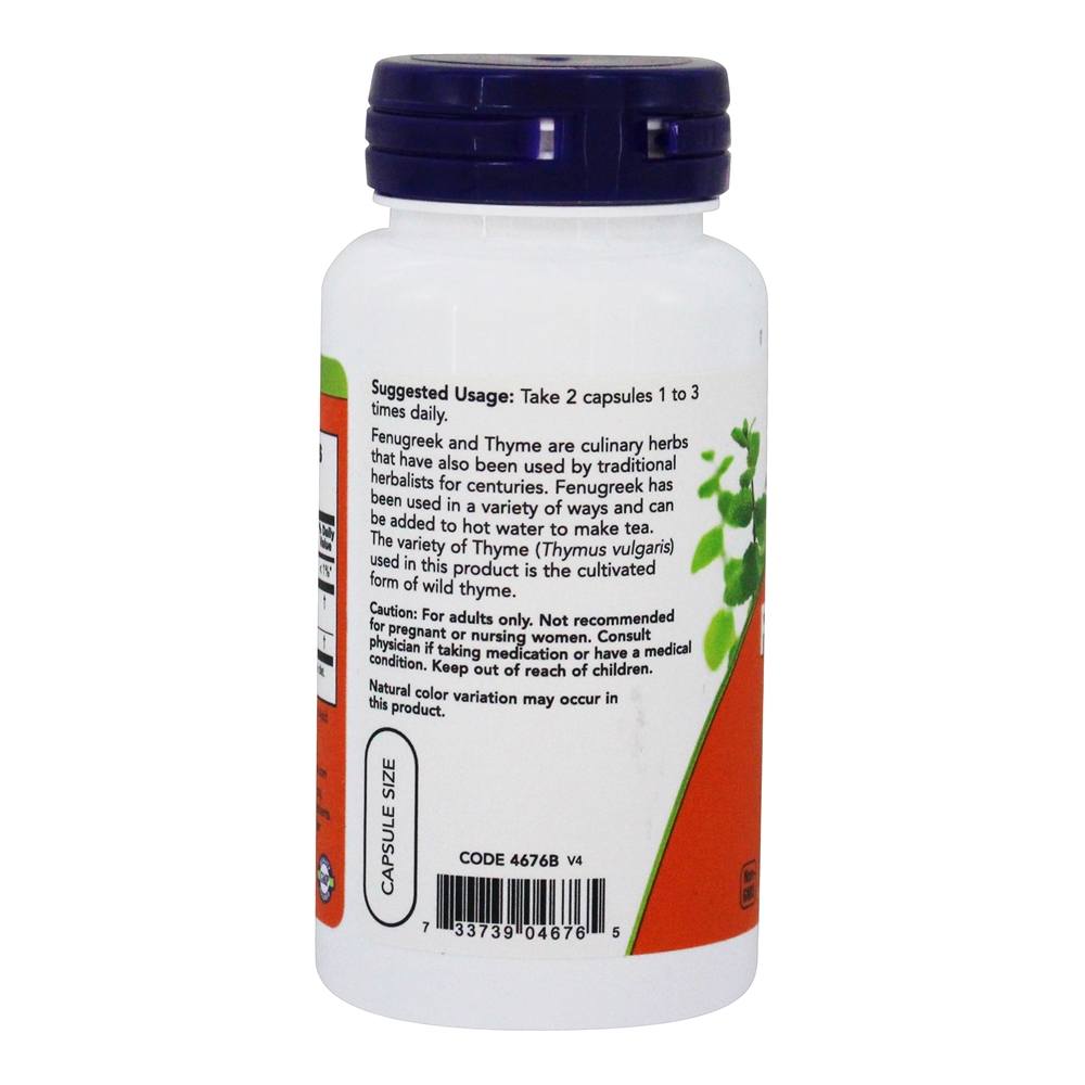 O feno-grego e tomilho 500 mg. - Cápsulas 100 NOW Foods - Imagem 3