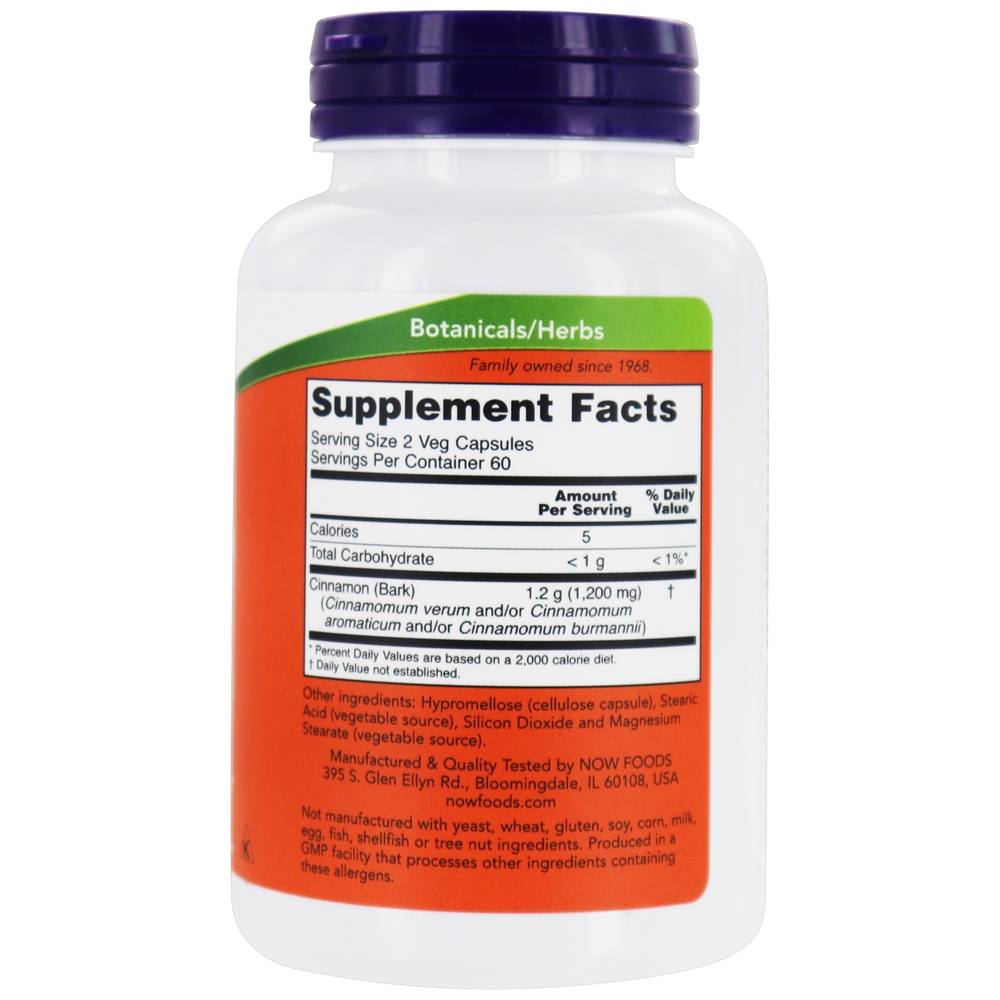 Casca de Canela 600 mg. - 120 Cápsula (s) vegetal (s) NOW Foods - Imagem 2